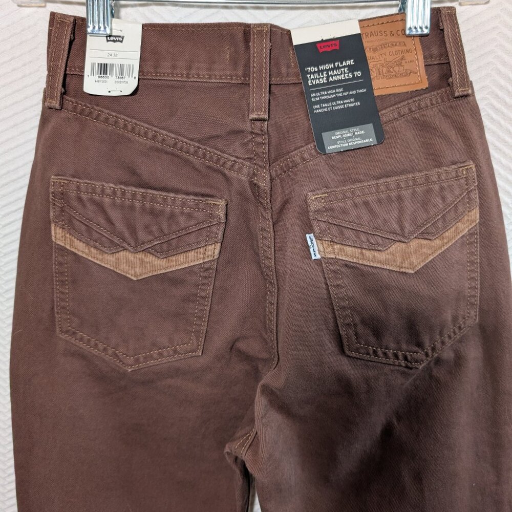 NWT Levi’s 70s Movin’ On Flare Jeans Chocolate Brown High Rise Retro Size 24/32 - Picture 3 of 12